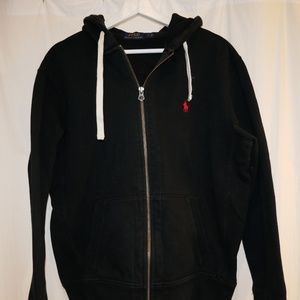 Black Mens Polo Full Zip Hoodie Size L
